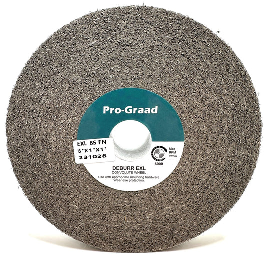 Pro-Graad EXL Deburring Wheel - 6" x 1" x 1" 8S Fine - Silicon Carbide - Metal Deburring, Finishing and Polishing Wheel - Convolute - 09549 - 1 Pack