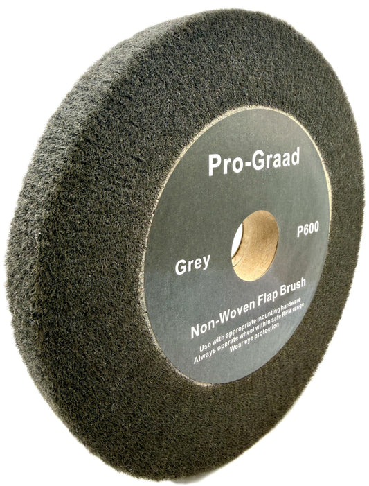 Pro-Graad 6” x 1/2” Grey 600 Grit Non-Woven Bench Grinder Polishing Burnishing Satin Finishing Flap Brush Wheel for Aluminum Copper Metal Golf Club Refurbishing, Compatible for 1/2”, 5/8”, 3/4" Arbor