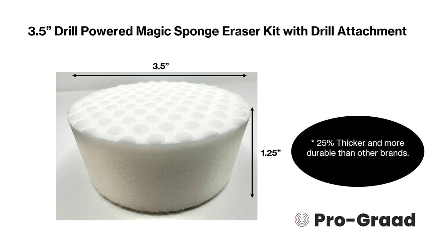 3.5” Drill Powered Magic Sponge Eraser 6 Pieces Kit with Drill Attachment | 25% Thicker Ultra Durable Melamine Cleaning Eraser Pads for Bathroom Kitchen Floors Walls Baseboards Crayon Marker and more