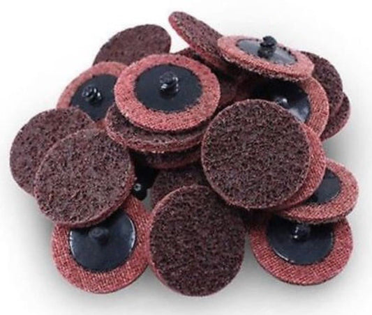 Pro-Graad 2" Quick Change Non-Woven Nylon Surface Conditioning Discs for Deburring Sanding Blending Polishing Paint Removal with Male R-Type Backing Use with Die Grinder - Red (Medium) - (25 Pack)