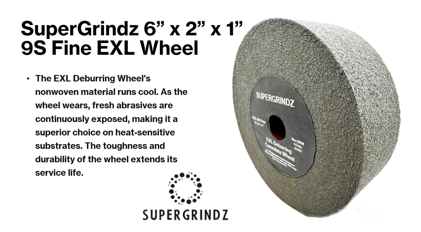SuperGrindz EXL Deburring Wheel - 6" x 2" x 1" 9S Fine Grit - Silicon Carbide - Metal Deburring, Finishing and Polishing Wheel - Convolute - (1 Pack)