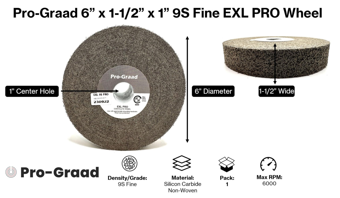 Pro-Graad EXL PRO Convolute Deburring Polishing Wheel - 6" x 1-1/2" x 1" 9S Fine Silicon Carbide - Professional Grade - Metal Deburring, Finishing and Polishing Wheel - (1 Pack)