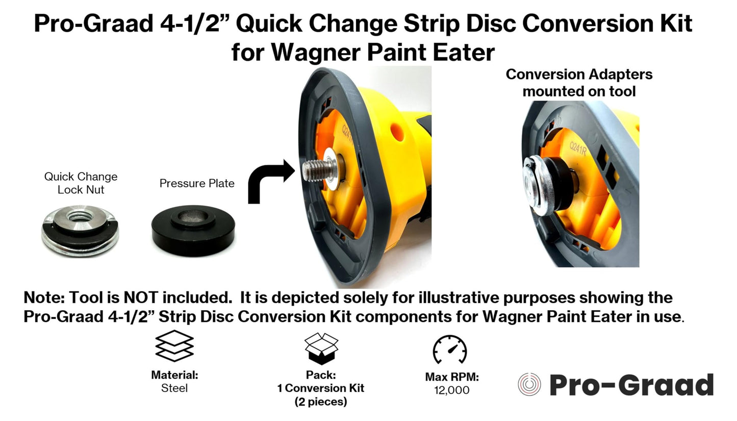 Pro-Graad Universal Strip Disc Conversion Kit for Wagner PaintEater - Pro-Graad Adapter with Quick Change Locking Nut - Upgrade for 4.5” x 7/8” Stripping Wheel Compatibility