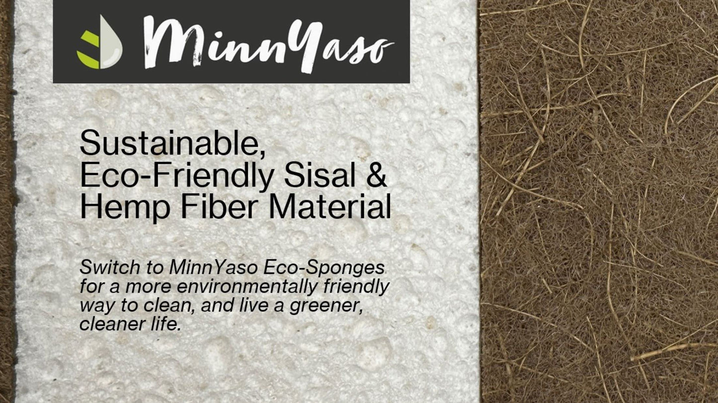 MinnYaso 12 Pack Natural Sponges | Hemp Sisal Plant Based Scrubber Scouring Sponge | Eco-Friendly Odor Free Biodegradable Compostable Wood Pulp | Sustainable Scrub Pads for Kitchen, Dishes, Bathroom