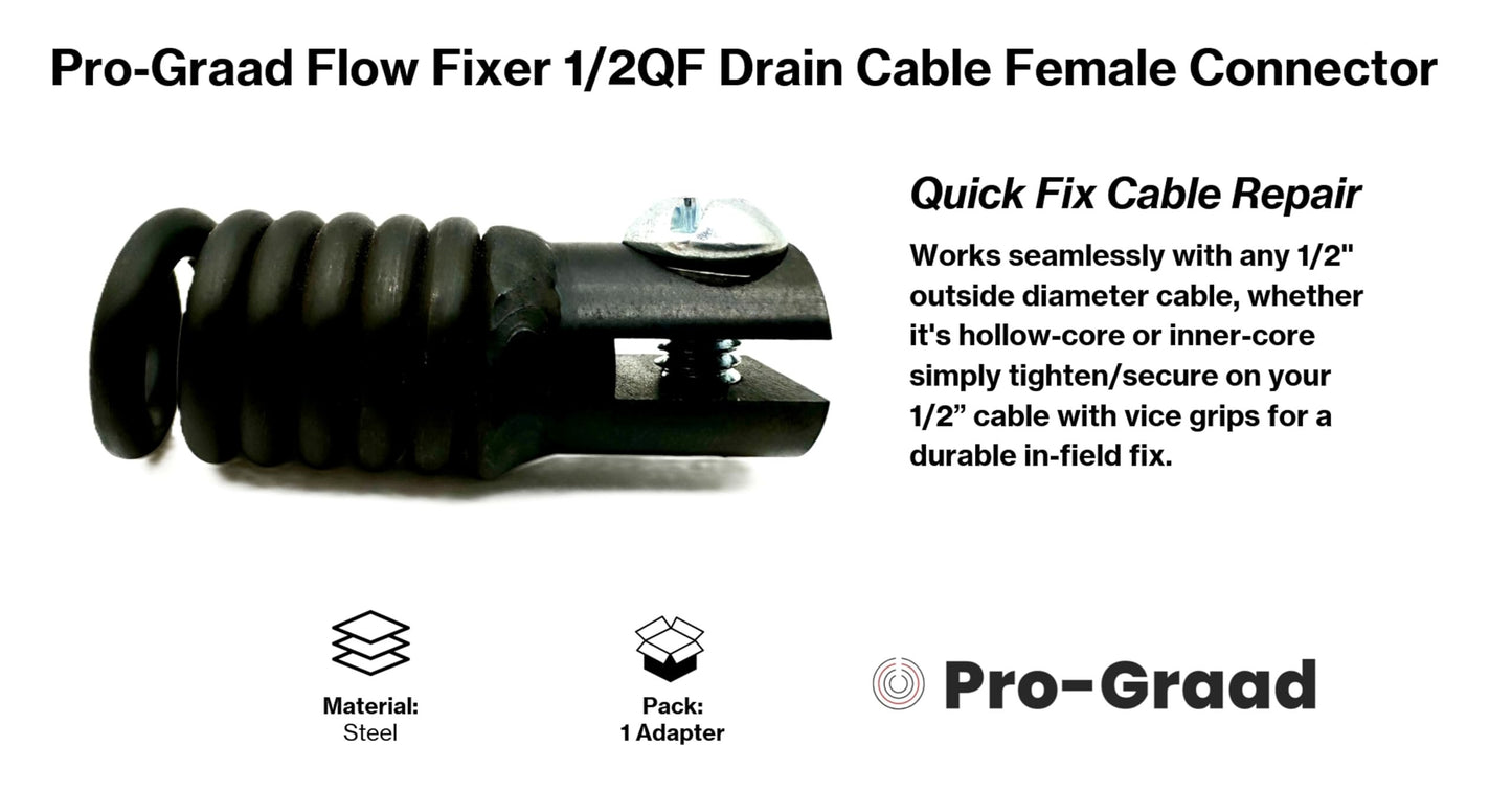 Pro-Graad 1/2QF Flow Fixer | 1/2” Drain Cable Repair End | Quick Fix Female Slotted Connector for Broken Drain Cleaning Machine Cables | Fits All 1/2” O.D. Drain Cables