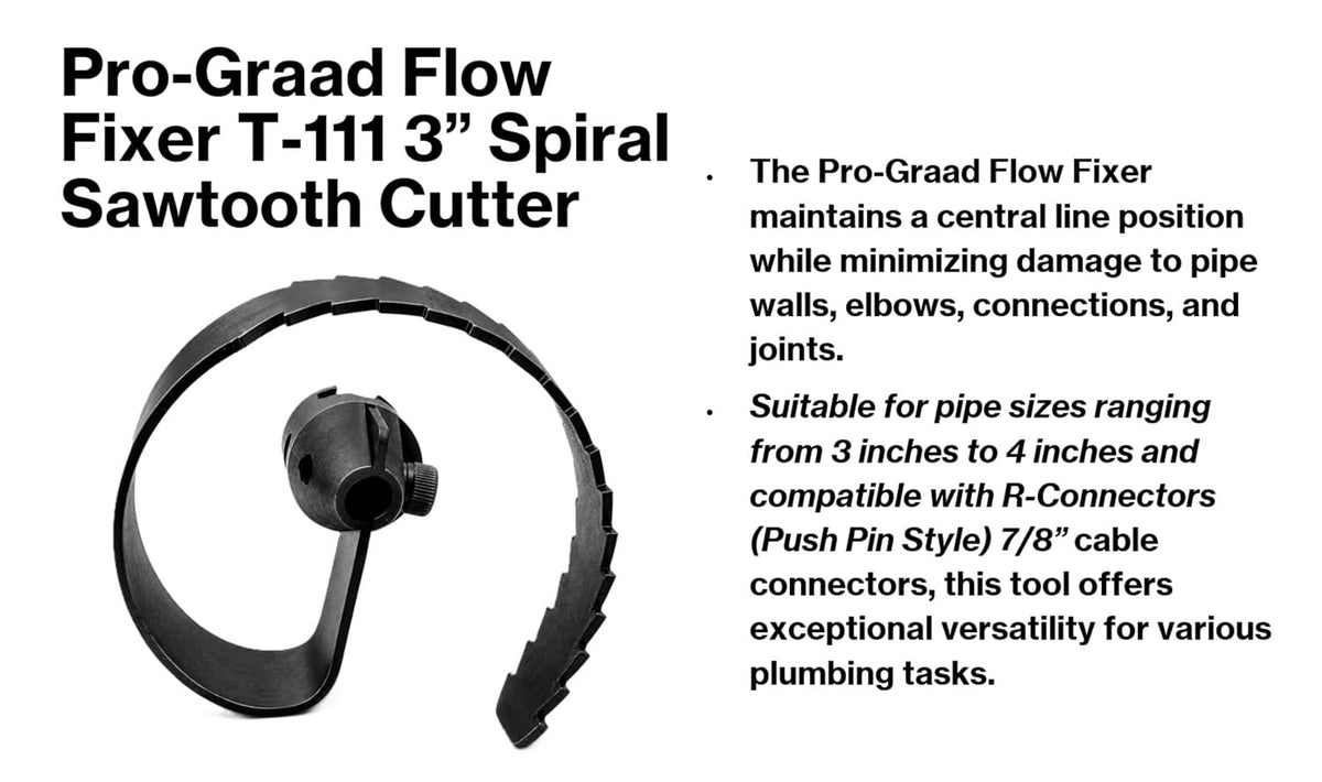 Flow Fixer T-111 3” Spiral Sawtooth Drain Auger Cutter, Fits C-10 7/8”