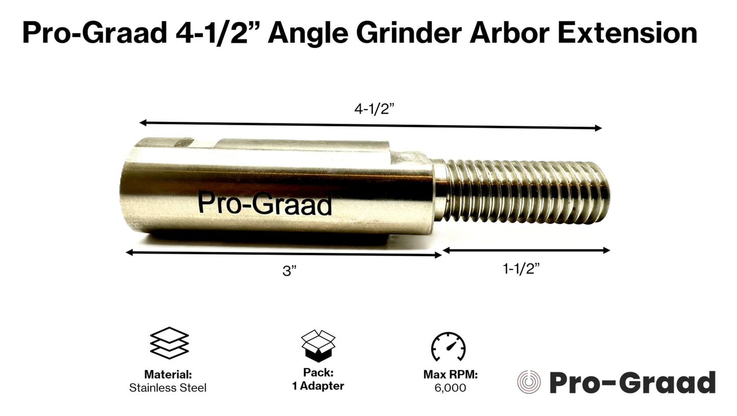Pro-Graad 4-1/2" Stainless Angle Grinder Arbor Extension, 1-1/2” Thread Length, Additional Threads On Power Tools with 5/8”-11 Thread Arbor, Angle Grinder Extender Shaft for Buffing & Airway Wheels