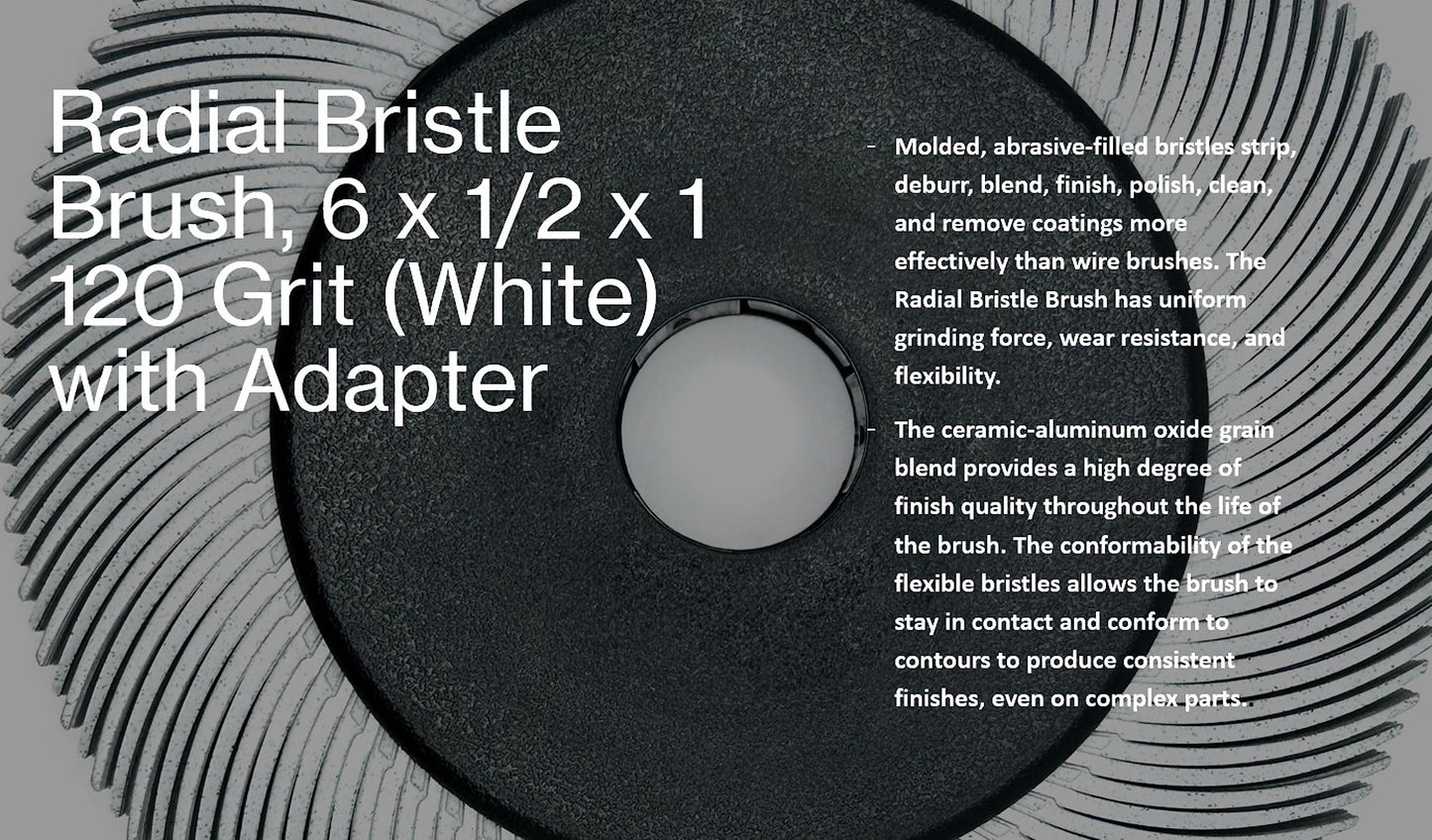Pro-Graad Radial Bristle Brush, 6 in x 1/2 in x 1 in, 120 Grit (White) Type C Curved Bristles, 33212, 1 Pack