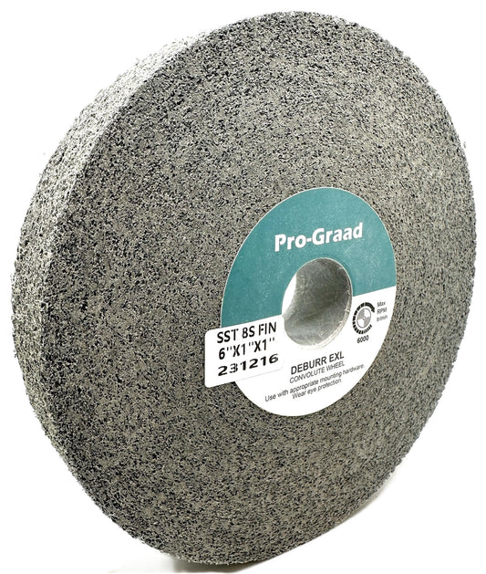 Pro-Graad SST Deburring Wheel - 6" x 1" x 1" 8S Fine Grit – Silicon Carbide – Excels on Titanium, Stainless & Tough Alloys, Deburring, Finishing and Polishing Wheel – Convolute – 01703 - (1 Pack)