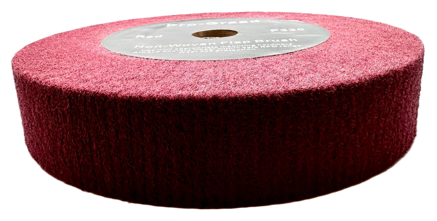 Pro-Graad 10” x 2” x 1-1/4” Red Bench Grinder Polishing Wheel Flap Brush, 320 Grit, Tight Weave, Great for refurb of Golf Clubs and Metal, Non-Woven Wheel for Copper, Metal, Finishing, and Burnishing