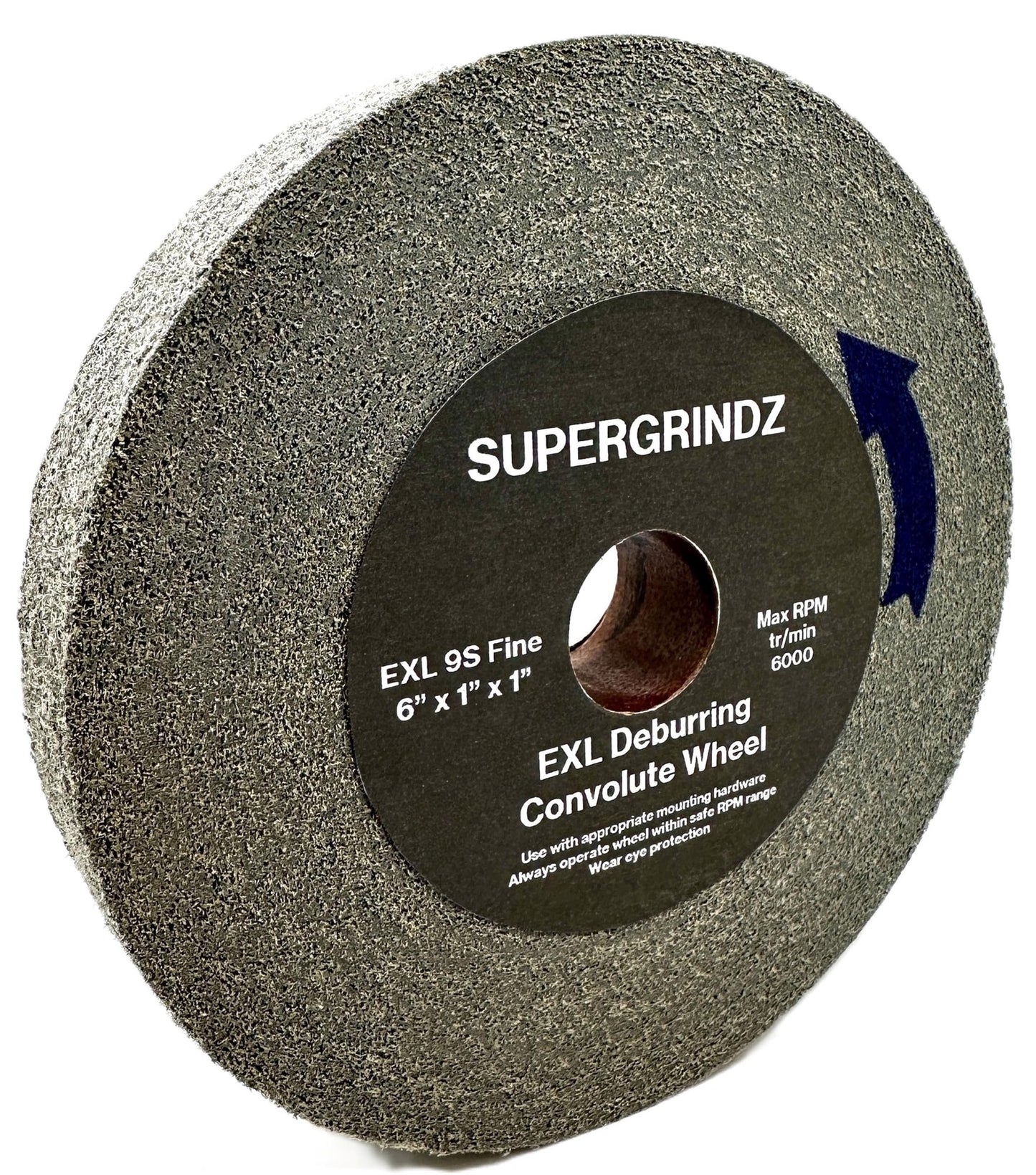 SuperGrindz EXL Deburring Wheel - 6" x 1" x 1" 9S Fine Grit - Silicon Carbide - Metal Deburring, Finishing and Polishing Wheel - Convolute - (1 Pack)