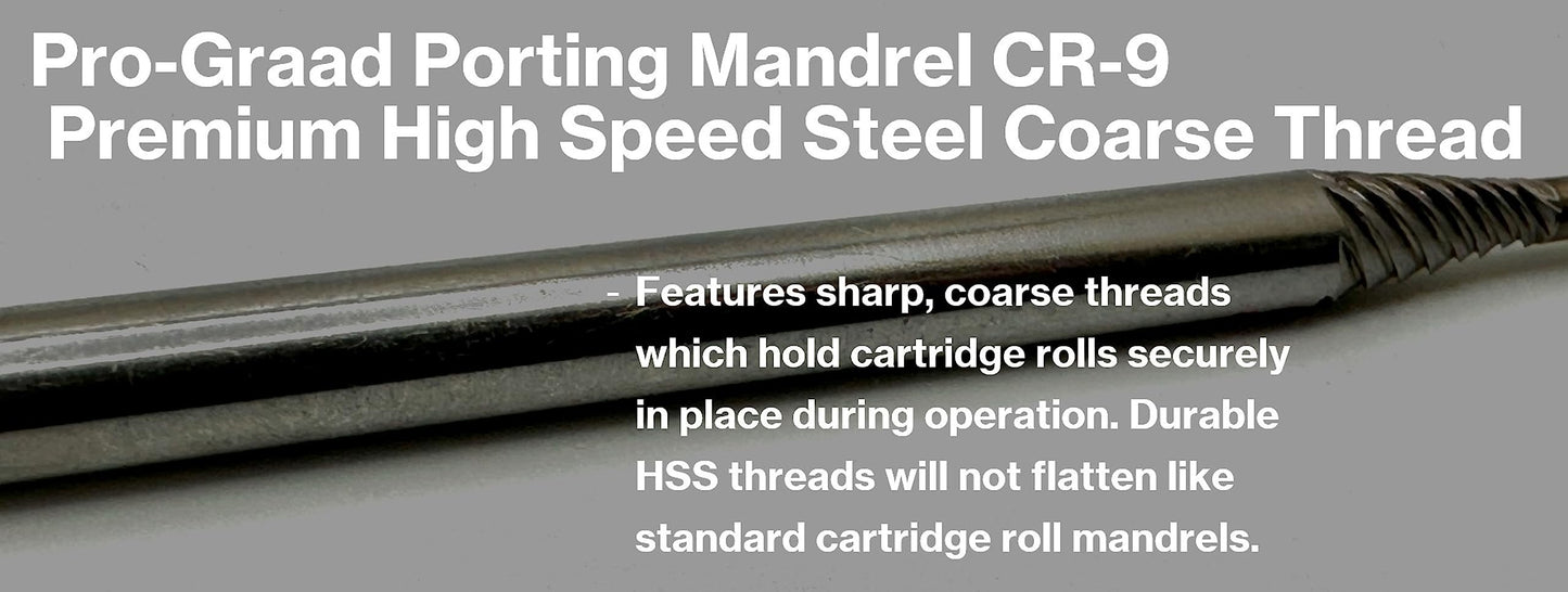Pro-Graad Porting Mandrel 4", CR-9-4 Premium HSS (High Speed Steel) Coarse Thread Extra Shank Length Cartridge & Spiral Roll Mandrel, 1/8" Pilot Diameter x 1" Pilot Length x 1/4" Shank x 4" Length