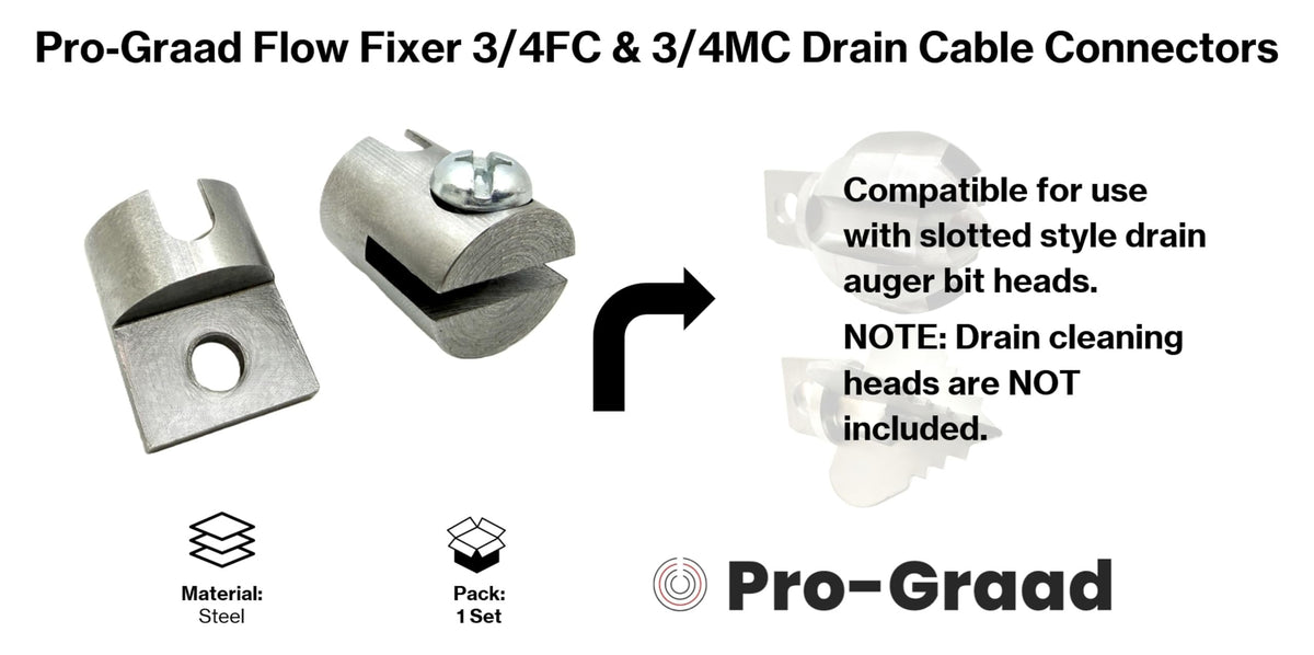 Pro-Graad Flow Fixer 3/4” Slotted Drain Cleaner Cable Weld On Repair End,3/4FC-O & 3/4MC-O MALE & FEMALE WELD-ON CABLE END REPAIR for 3/4" Cables. Fits All 3/4" O.D. Cables, Hollow or Inner Core