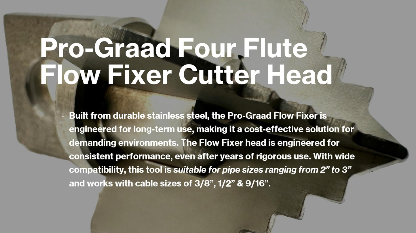 Pro-Graad 1.6” Spear 4 Flute Flow Fixer Drain Cleaner Plumbing Snake Cutter Head for 2” – 3” Pipes, Clears & Scrapes Inner Walls, Fits 3/8” 1/2" or 9/16” Cables, Commercial & Residential Use