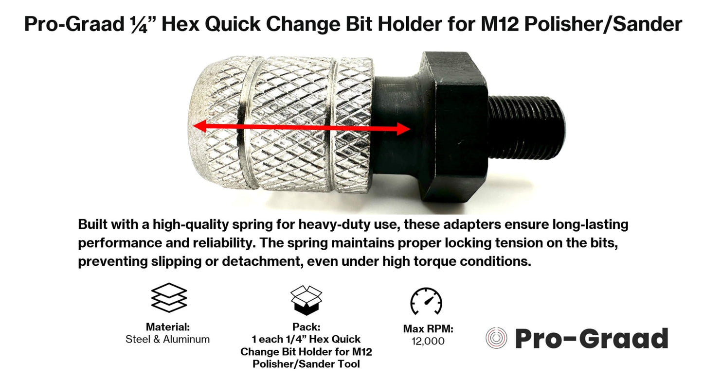 Pro-Graad 1/4” Hex Shank Converter, Quick Change Bit Holder Adapter for Milwaukee M12 Polisher Sander Tool, Upgrade Accessory M12 Polisher/Sander, Pack of 1