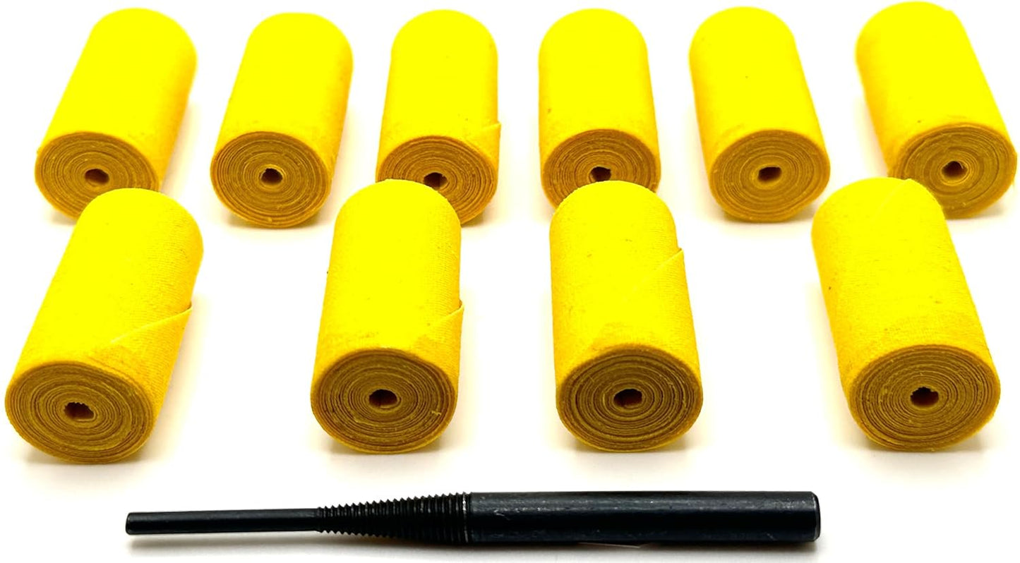 Pro-Graad 11 Piece Large (3/4x1-1/2x1/8) Yellow Treated Cloth Buffing & Polishing Cartridge Roll Kit, Ideal for Detail Polishing Hard to Reach Areas, Includes 1/4” Shank Mandrel