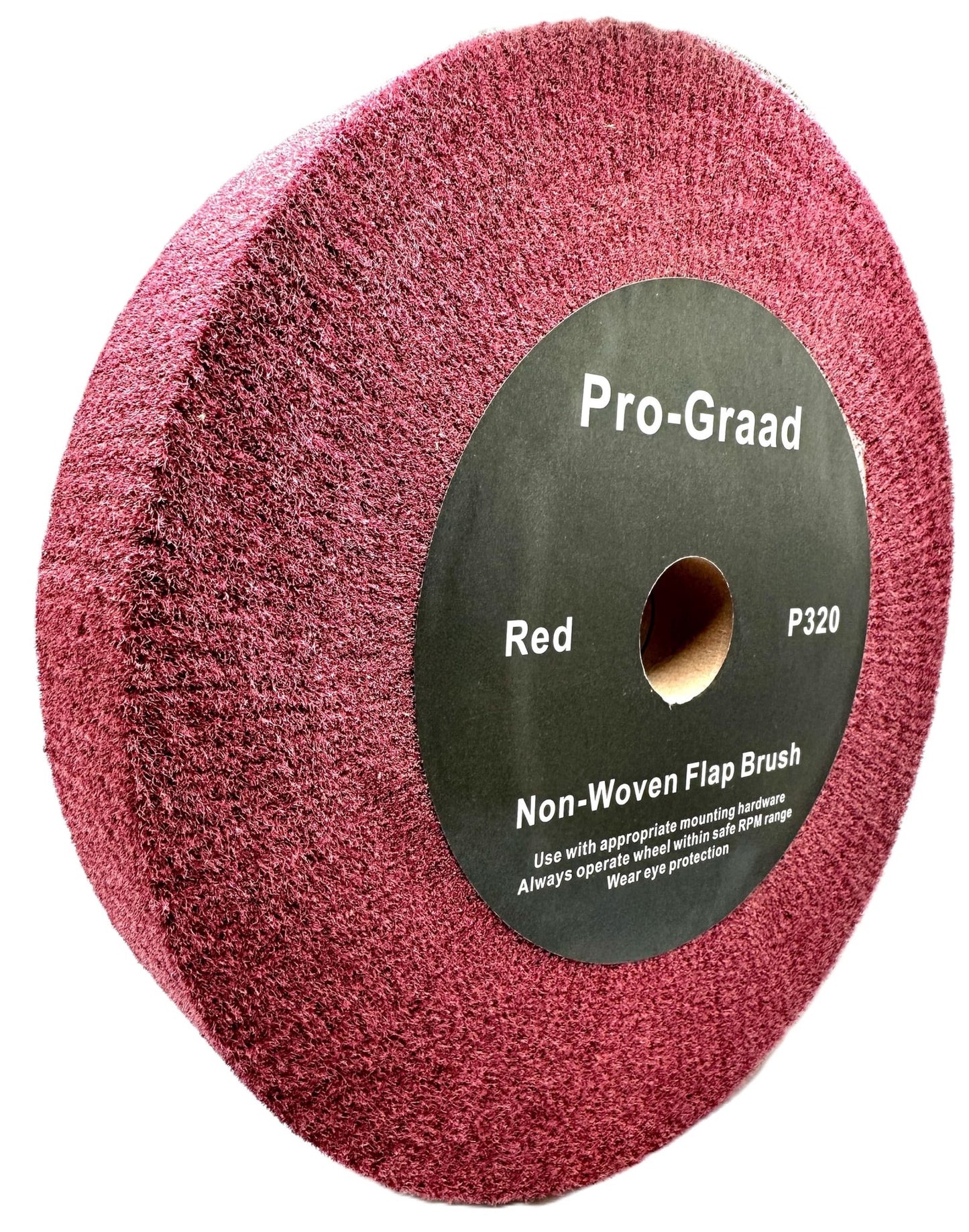 Pro-Graad 12” x 2” x 1-1/4” Red Bench Grinder Polishing Wheel Flap Brush, 320 Grit, Tight Weave, Great for refurb of Golf Clubs and Metal, Non-Woven Wheel for Copper, Metal, Finishing, and Burnishing