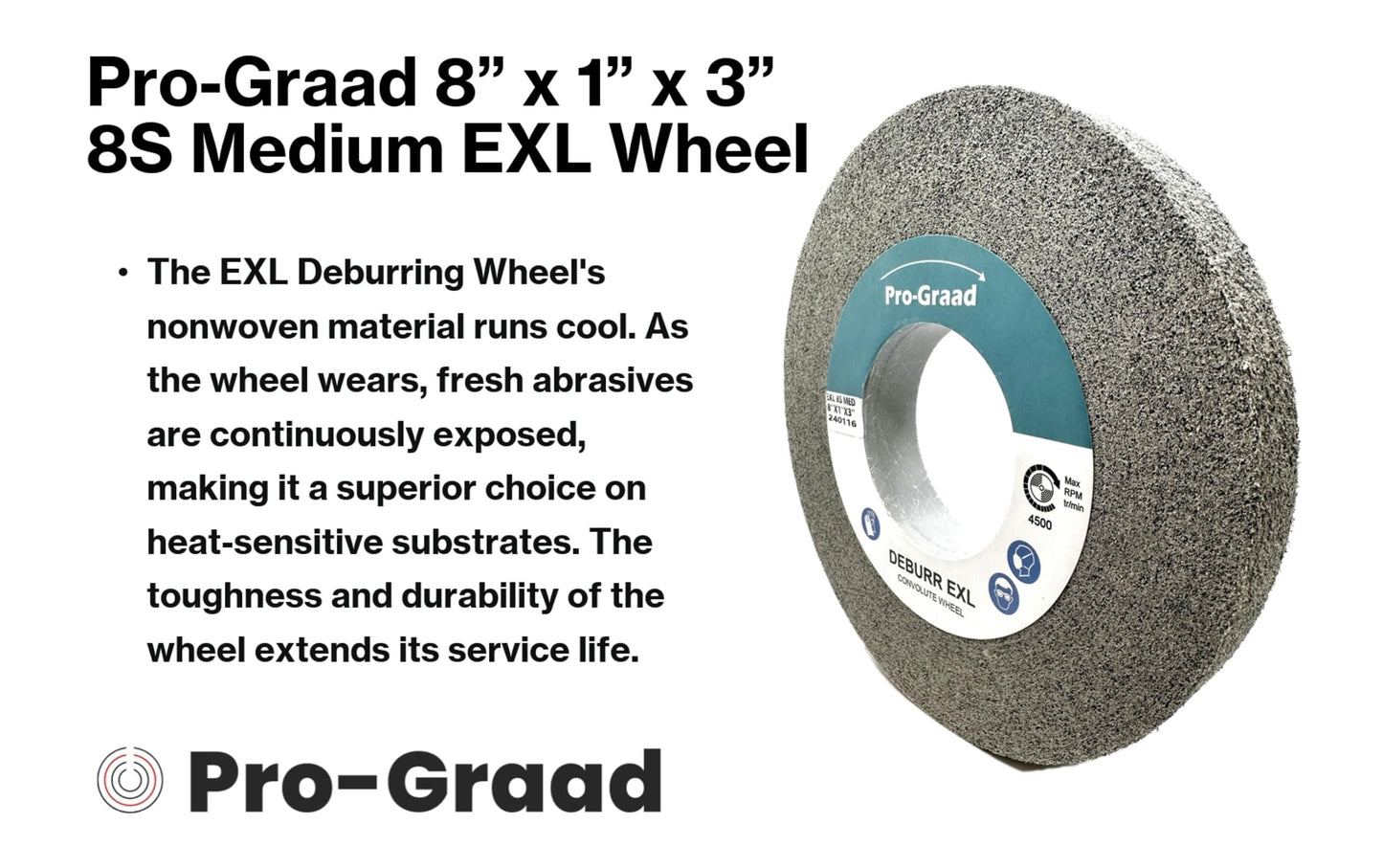 Pro-Graad EXL Deburring Wheel - 8" x 1" x 3" 8S Medium Grit - Silicon Carbide - Metal Deburring, Finishing and Polishing Wheel - Convolute - 18279 - (1 Pack)