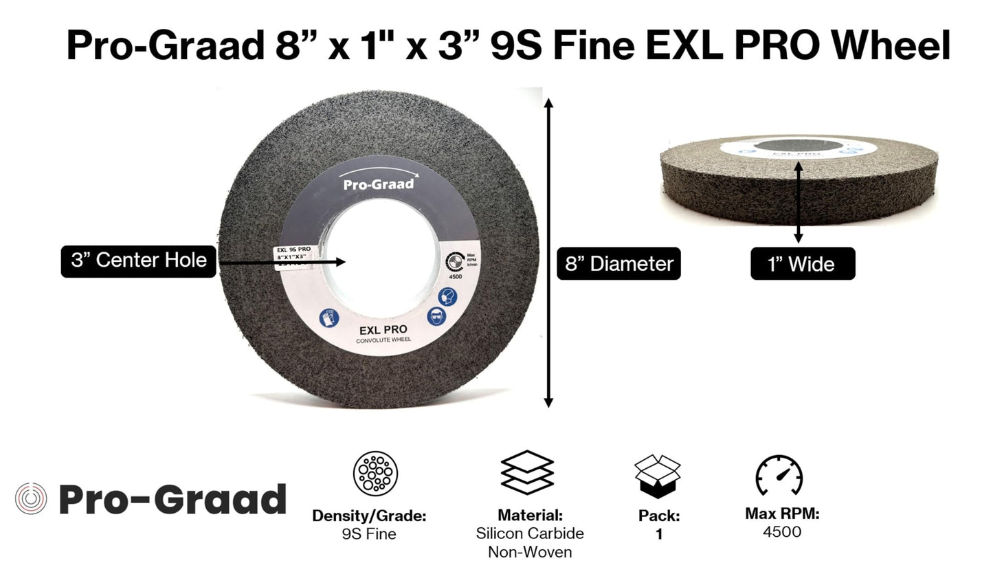 Pro-Graad EXL PRO Convolute Deburring Polishing Wheel - 8" x 1" x 3" 9S Fine Silicon Carbide - Professional Grade - Metal Deburring, Finishing and Polishing Wheel - 94908 - 1 Pack