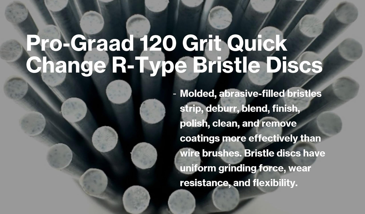 Pro-Graad 10 Pack 1" 120 Grit White R-Type Bristle Disc | Ceramic-Aluminum Oxide Abrasive Bristle Disc with Quick Change Roll Lock | Pack of 10 | White