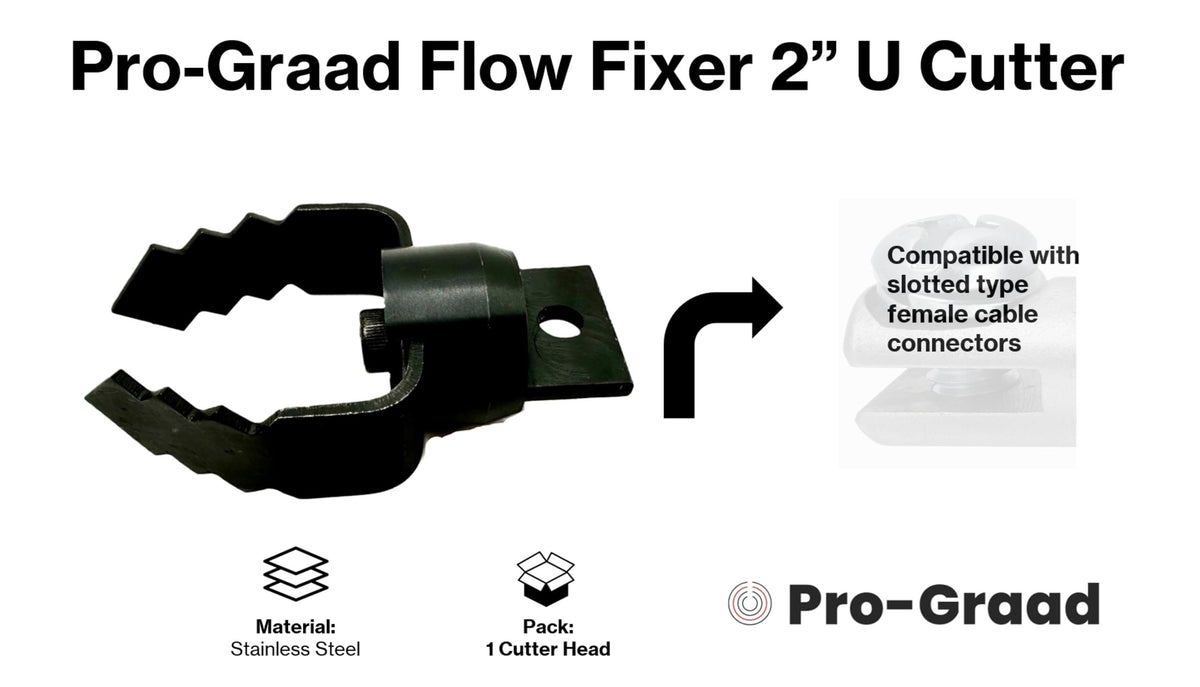 Pro-Graad 2” U Cutter Flow Fixer Drain Cleaner Plumbing Snake Head, for Cutting & Scraping, Fits 1/2" 9/16" 5/8" 3/4" Cables, Commercial & Residential Use