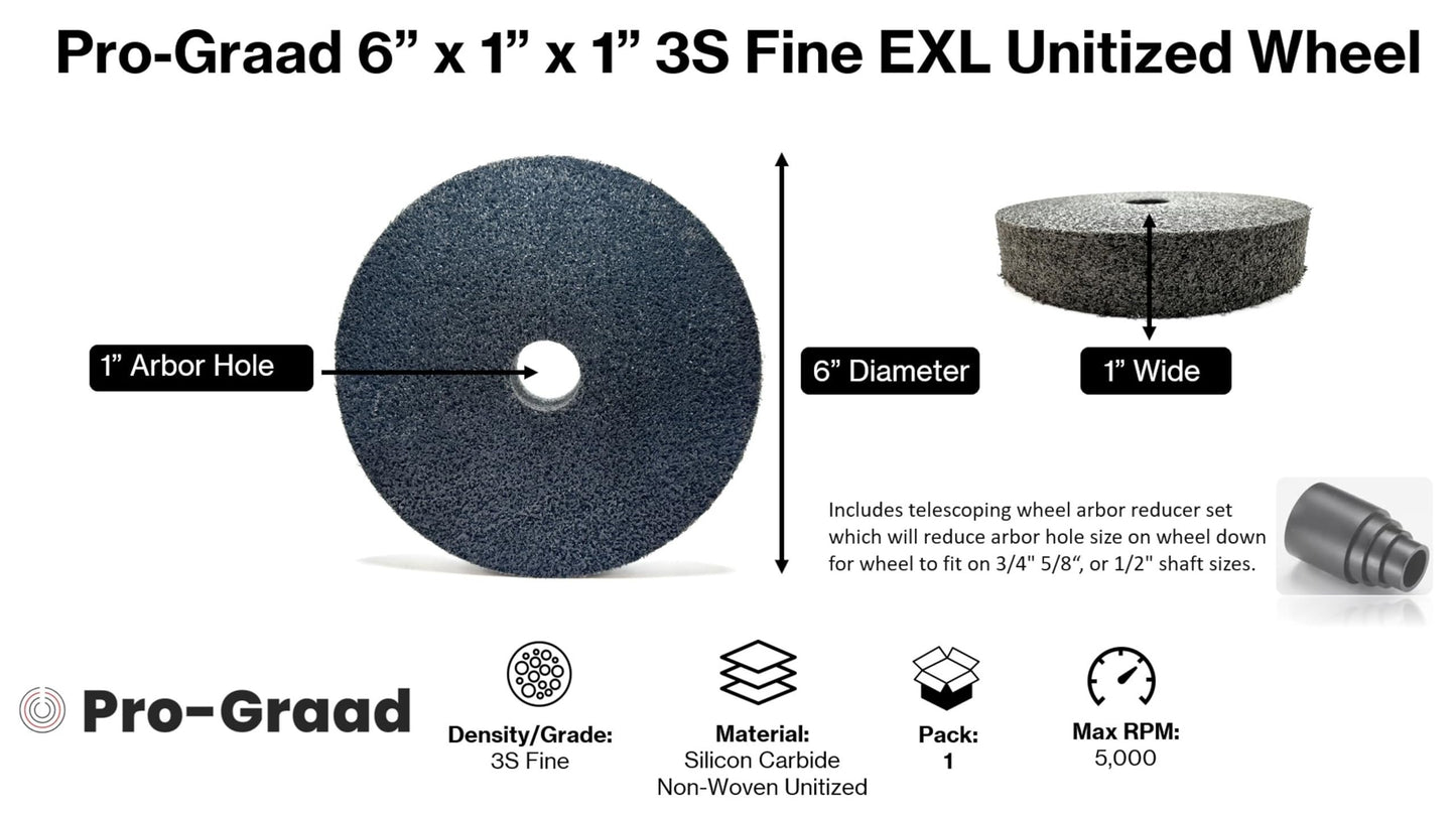 Pro-Graad EXL Unitized Wheel, Silicon Carbide, 6" Diameter x 1" Wide x 1" Arbor, 3S Fine | (Pack of 1)