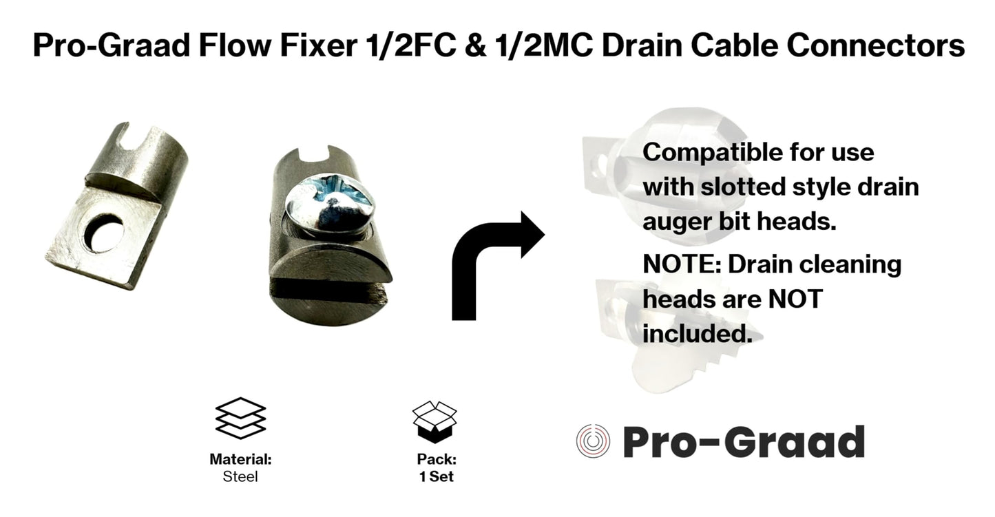 Pro-Graad Flow Fixer 1/2” Slotted Drain Cleaner Cable Weld On Repair End, 1/2FC & 1/2MC MALE and FEMALE WELD-ON CABLE END REPAIR for 1/2" Cables. Fits All 1/2" O.D Cables, Hollow or Inner Core