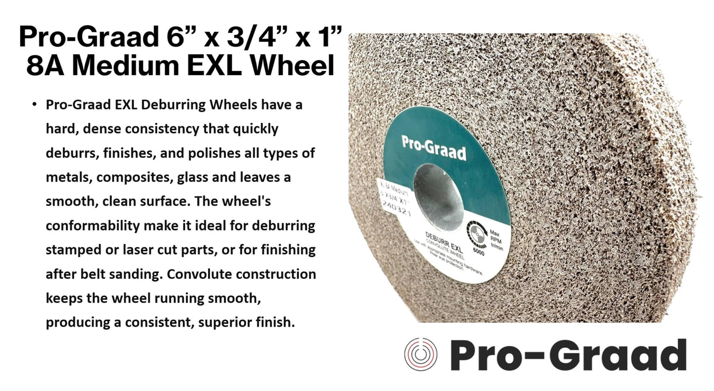 Pro-Graad EXL Deburring Wheel - 6" x 3/4" x 1" 8A Medium Grit - Aluminum Oxide - Metal Deburring, Finishing and Polishing Wheel - Convolute - 24071 - (1 Pack)