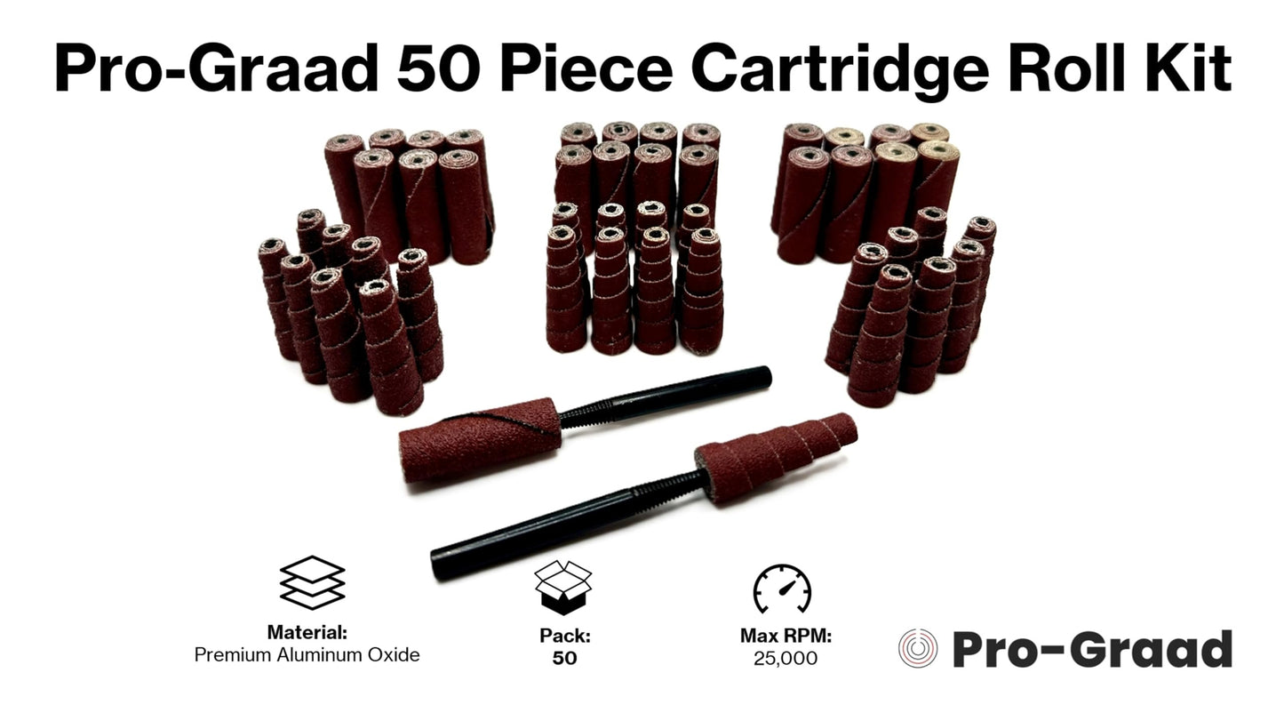 Pro-Graad 50 Piece Abrasive Sanding Cartridge Spiral Roll Sander Kit, Mini Cone & Cylinder Kit for Metal, Wood, Stainless, Fiberglass, Welds, Engine Porting – Die Grinder & Rotary Tool Accessories