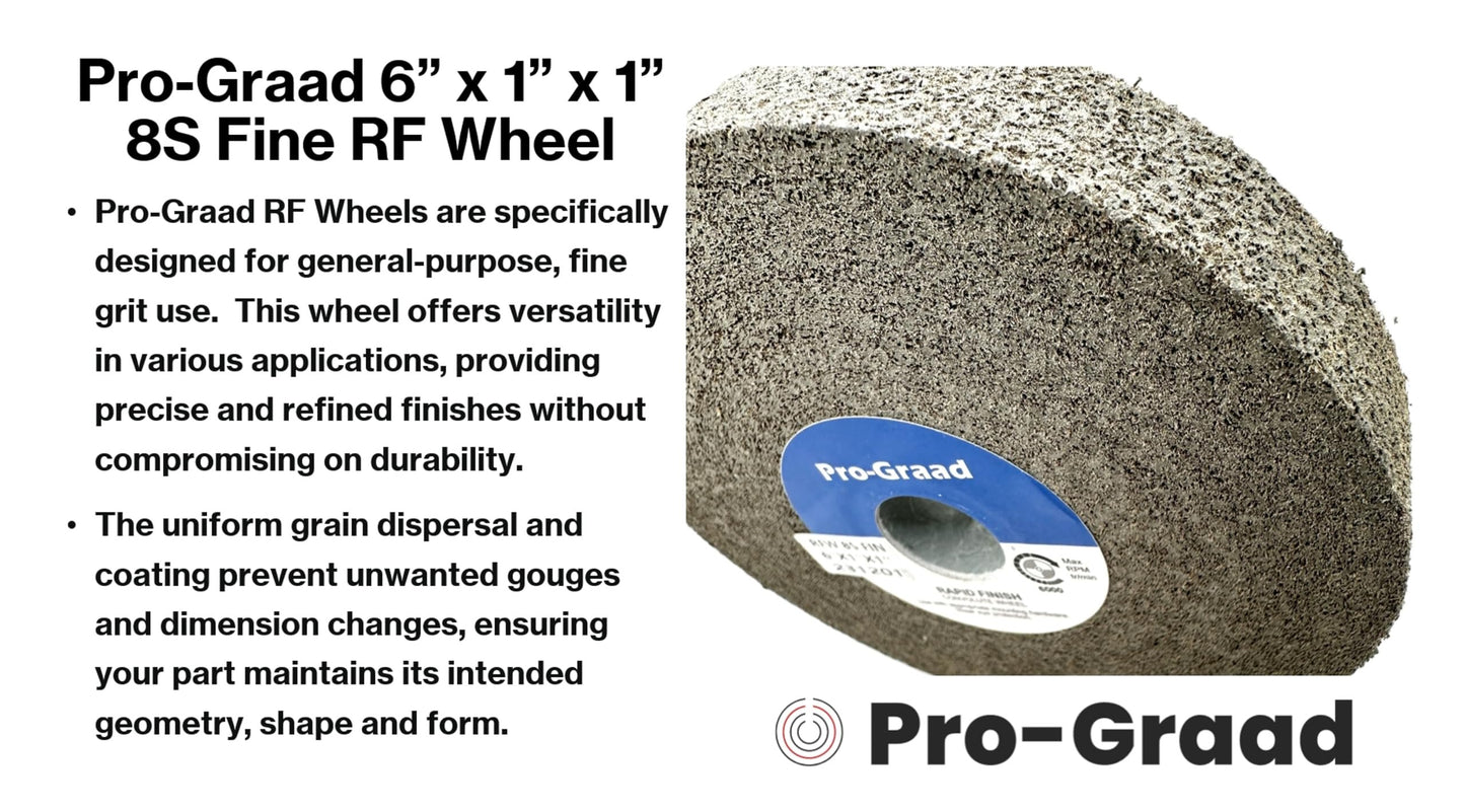 Pro-Graad 1 Pack 6” x 1” x 1” 8S Fine Series 1000 RF Long Life Convolute Deburring, Finishing & Polishing Wheel, Includes Adapter for use on 3/4 5/8 1/2 inch Shaft Sizes, Pack of 1