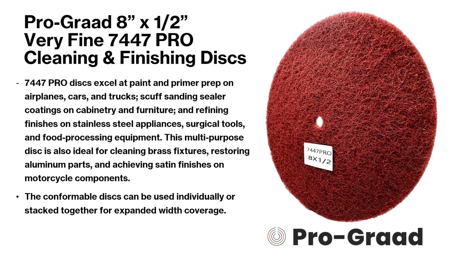 Pro-Graad 4 Pack 8” x 1/2” Very Fine 7447 PRO Non-Woven Buffing, Blending, Cleaning, Light Deburring & Finishing Discs, Pack of 4