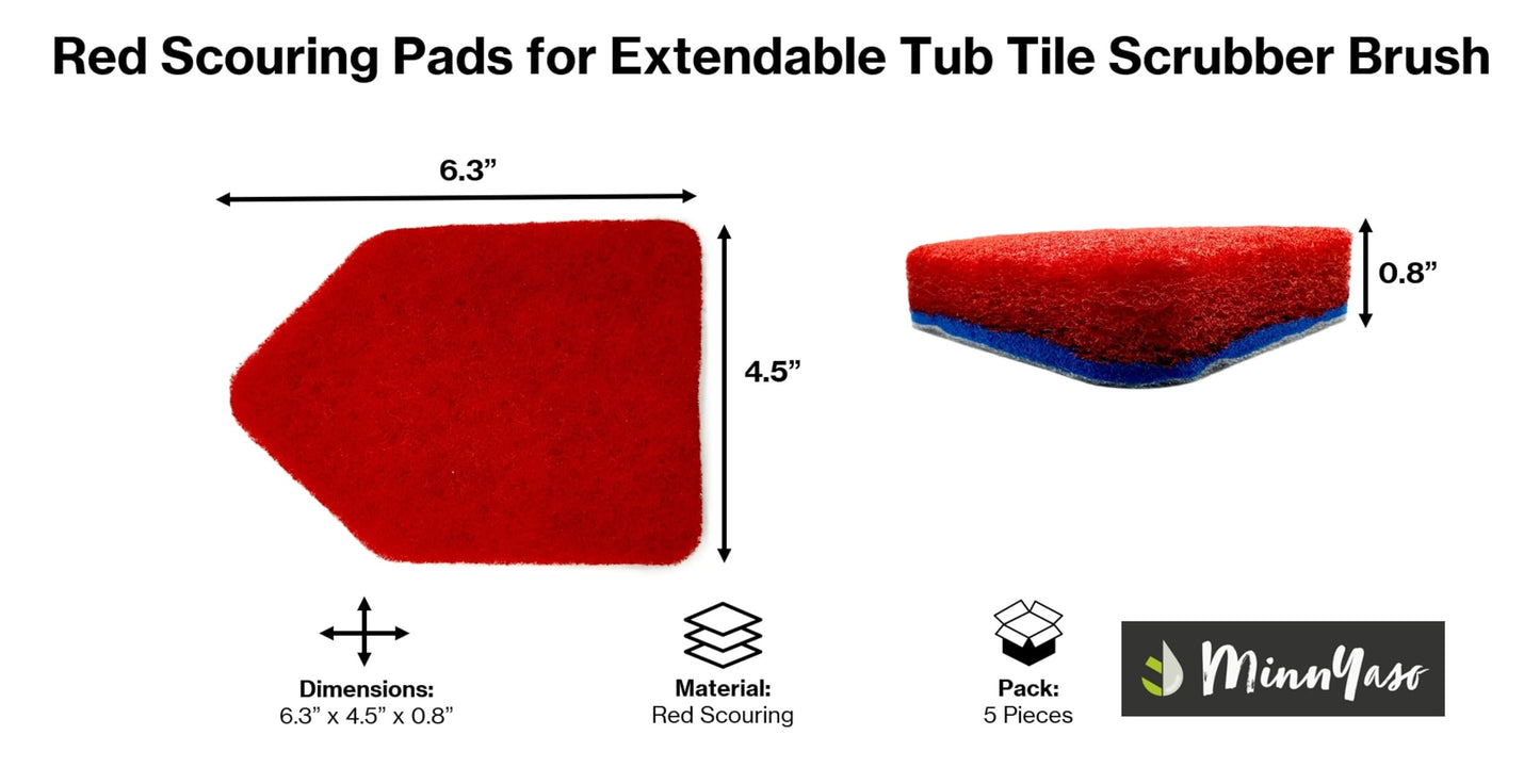 Red Scouring Pads 5 Pack, Fit Extendable Tub Tile Scrubber Brush, Scrub Pads Refill Replacement Pads for Cleaning Bathroom Kitchen Toilet Tile Sink, Compatible with Moku, Yocada, Cleanhome & Others