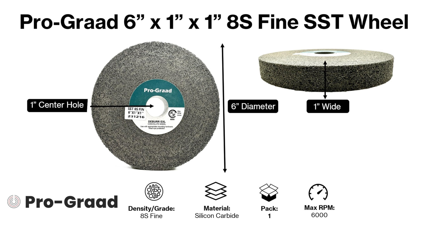 Pro-Graad SST Deburring Wheel - 6" x 1" x 1" 8S Fine Grit – Silicon Carbide – Excels on Titanium, Stainless & Tough Alloys, Deburring, Finishing and Polishing Wheel – Convolute – 01703 - (1 Pack)