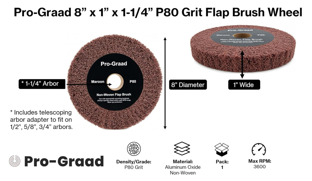 Pro-Graad Bench Grinder Finishing Flap Brush Wheel 8" x 1", P80 Grit