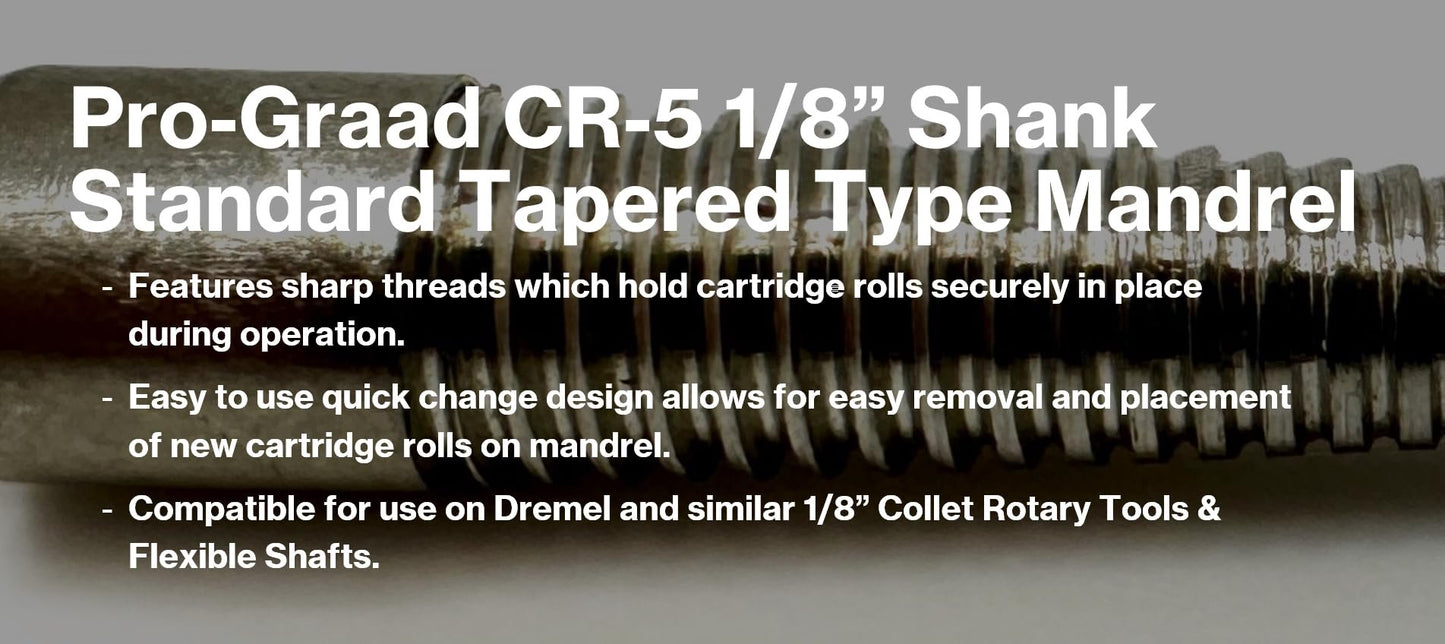 Pro-Graad CR-5 1/8” Shank Stainless Steel Cartridge Roll Mandrel, Standard Tapered Type Mandrels for Cartridge & Spiral Rolls, 3” Overall Length, 1/8x1” Shank x 1/8”x1” Pilot