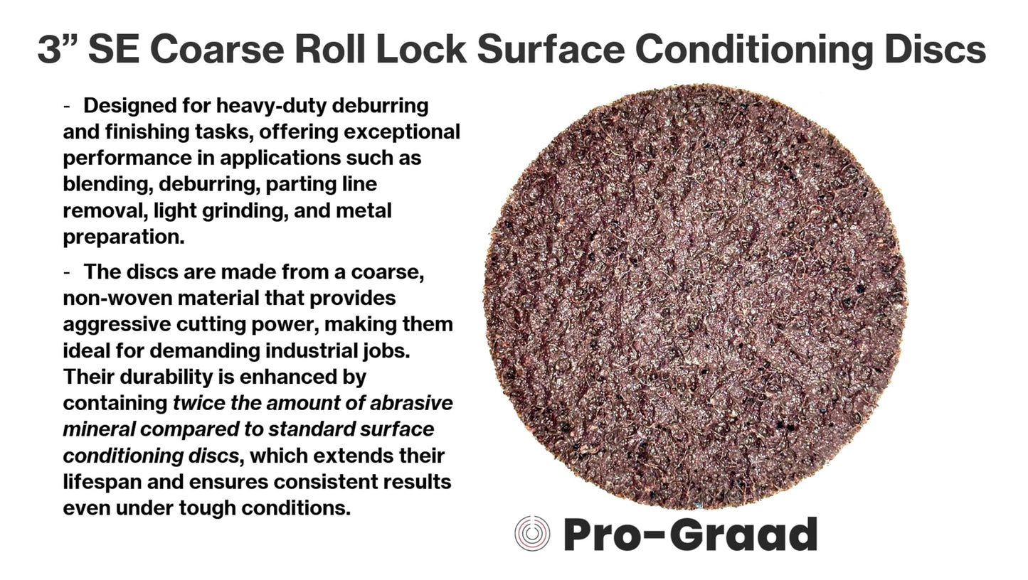 Pro-Graad 3” SE Coarse Roll Lock Quick Change Heavy Duty Non-Woven Surface Conditioning Discs for Deburring Sanding Blending Polishing Paint Removal with Male R-Type Backing, Brown (ACRS), 18082