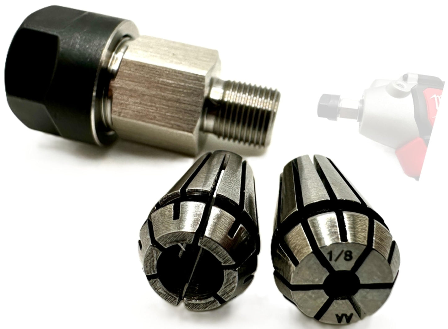 Pro-Graad Collet Adapter for Milwaukee M12 Polisher/Sander - Includes 1/8” & 1/4” Collets, Upgrade Accessory for M12 Tool, Shank Converter for 1/4” & 1/8” Accessories, Pack of 1