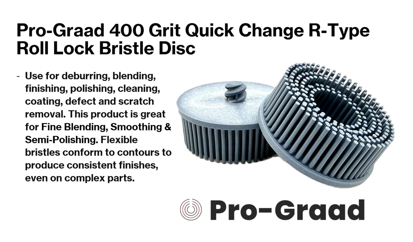 Pro-Graad 2" 400 Grit Blue R-Type Bristle Disc 10 Pack | Ceramic-Aluminum Oxide for Fine Blending, Smoothing & Semi-Polishing | Quick Change Roll Lock | Pack of 10