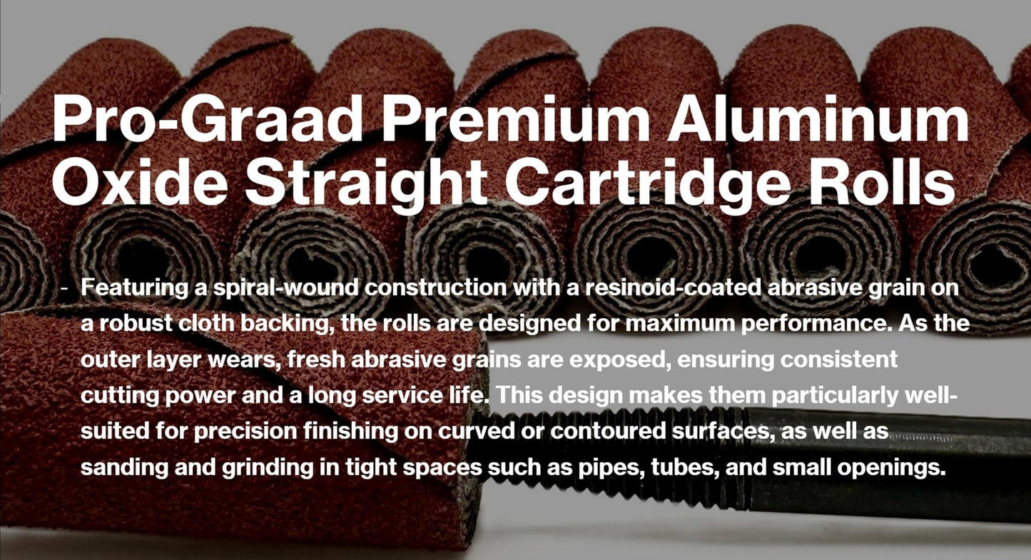 Pro-Graad 1/2” Diameter x 1-1/2” Length x 1/8” Pilot Hole 80 Grit Aluminum Oxide Straight/Untapered Cartridge Roll, 10 Pack, Includes 1x CR-9 Mandrel
