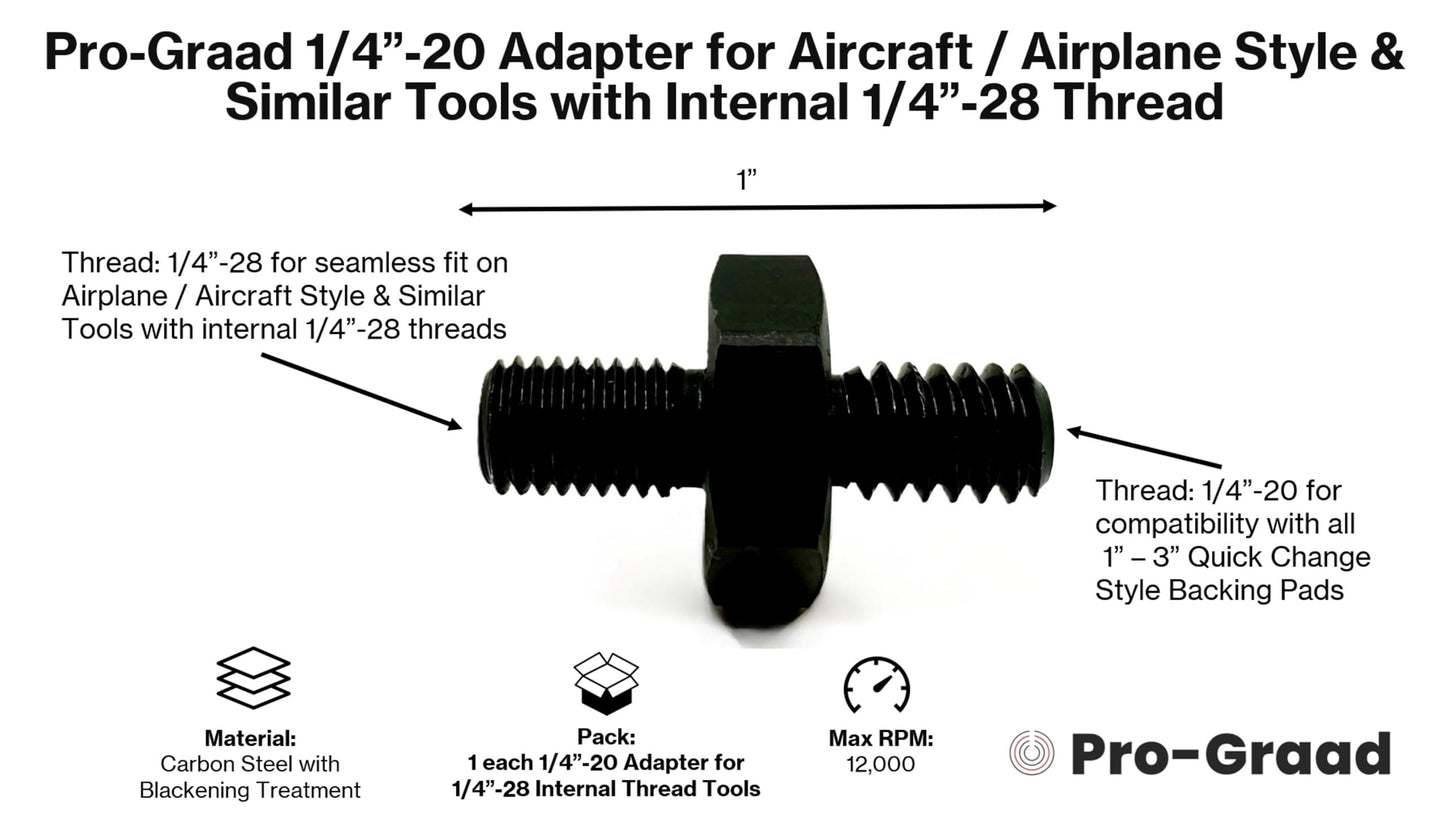 Pro-Graad 54021 1/4"-28 Male to 1/4"-20 Male Adapter for Aircraft/Airplane Drills, Rotary Tools - Convert Internal 1/4"-28 Thread to 1/4"-20 Male Thread for R-Type Quick Change Disc Holders (1"-3")