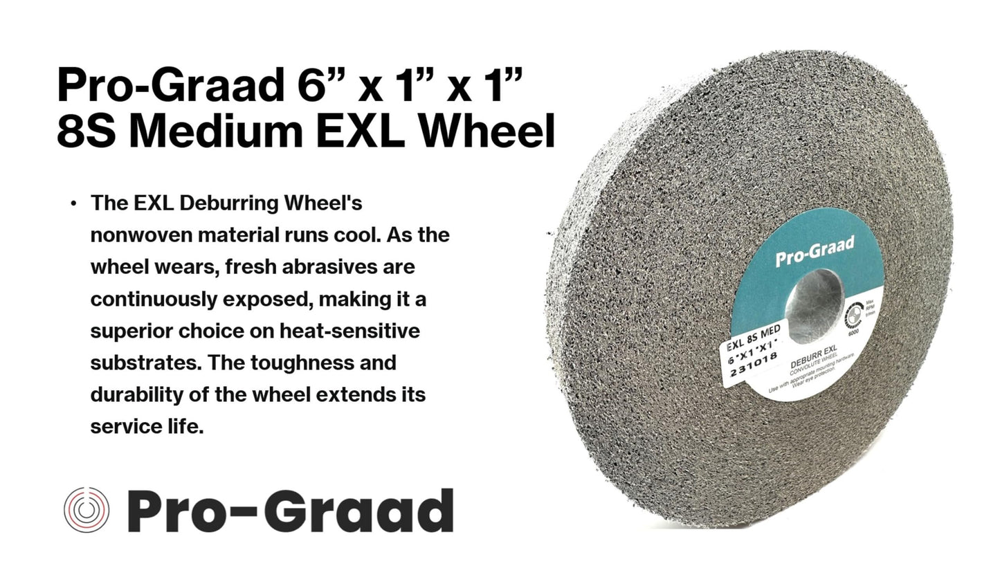 Pro-Graad EXL Deburring Wheel - 6" x 1" x 1" 8S Medium - Silicon Carbide - Metal Deburring, Finishing and Polishing Wheel - Convolute - 18278 - 1 Pack
