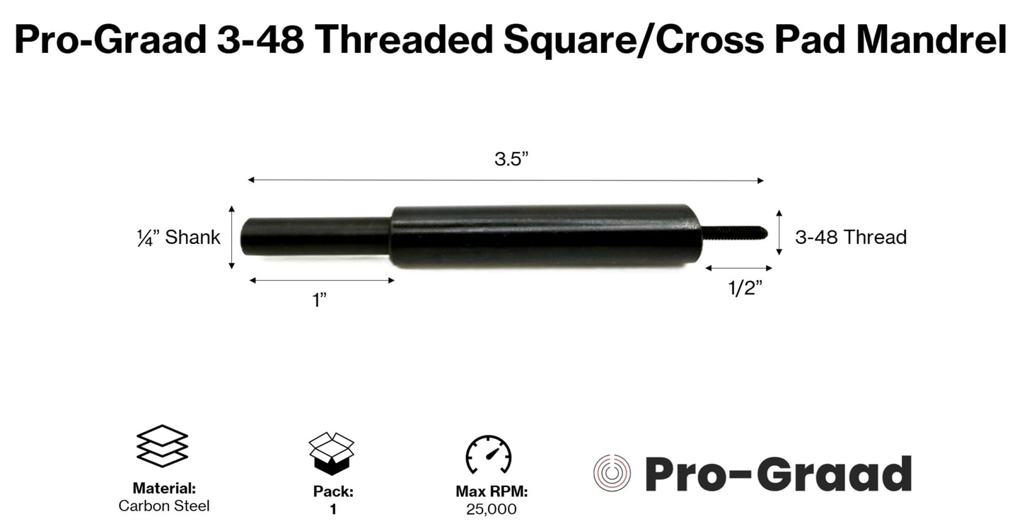 Pro-Graad MM48-4 3-48 Threaded Overlap Slotted Disc, Square Pad, Cross Pad, Cross Buff Quick-Change Mandrel, 3.5" Overall Length, 1/4" Shank Diameter, #3-48 Thread Size