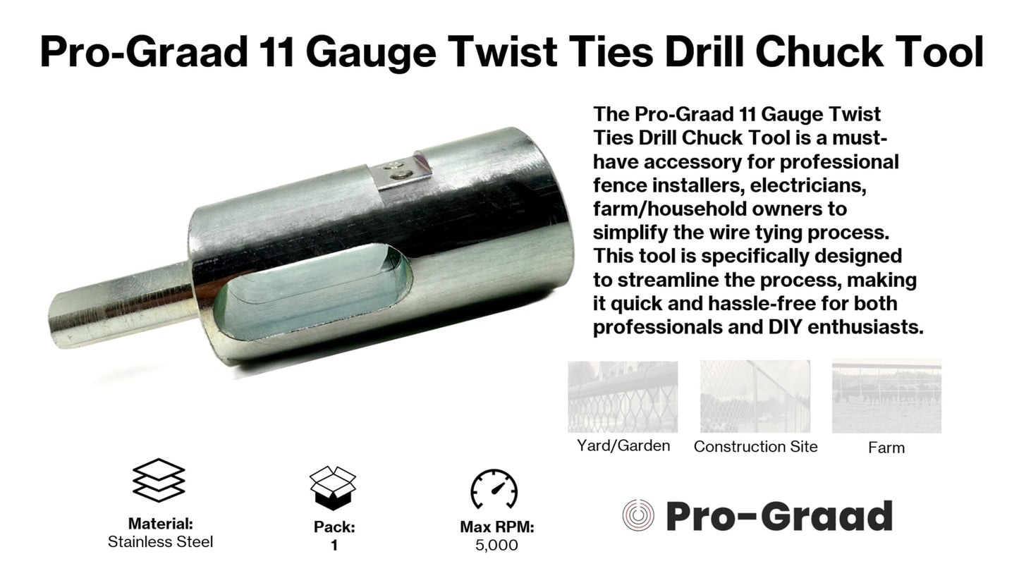 Pro-Graad Fence Twist Ties Tool for 11 Gauge, Drill Chuck,High-tensile Wire Easy Fencing Twisting Tool, Twisted Fence Tool for Fixing Chain Link Fence and Loop Fences, Wire Ties Tool