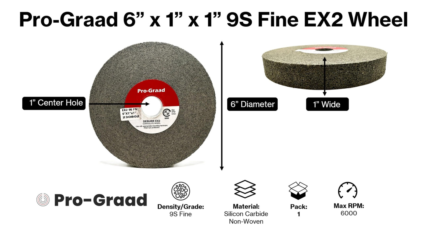 Pro-Graad EX2 Convolute Deburring Polishing Wheel - 6" x 1" x 1" 9S Fine Grit Silicon Carbide - Extra Durable - Metal Deburring, Finishing and Polishing Wheel - Convolute - 18040 - (1 Pack)