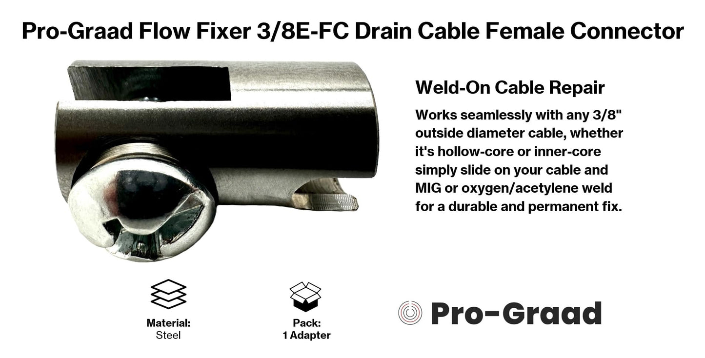 Pro-Graad 3/8E-FC Flow Fixer | 3/8” Drain Cable Repair End | Weld-On Female Slotted Connector Bit for Broken Drain Cleaning Machine Cables | Fits All 3/8” O.D. Drain Cables
