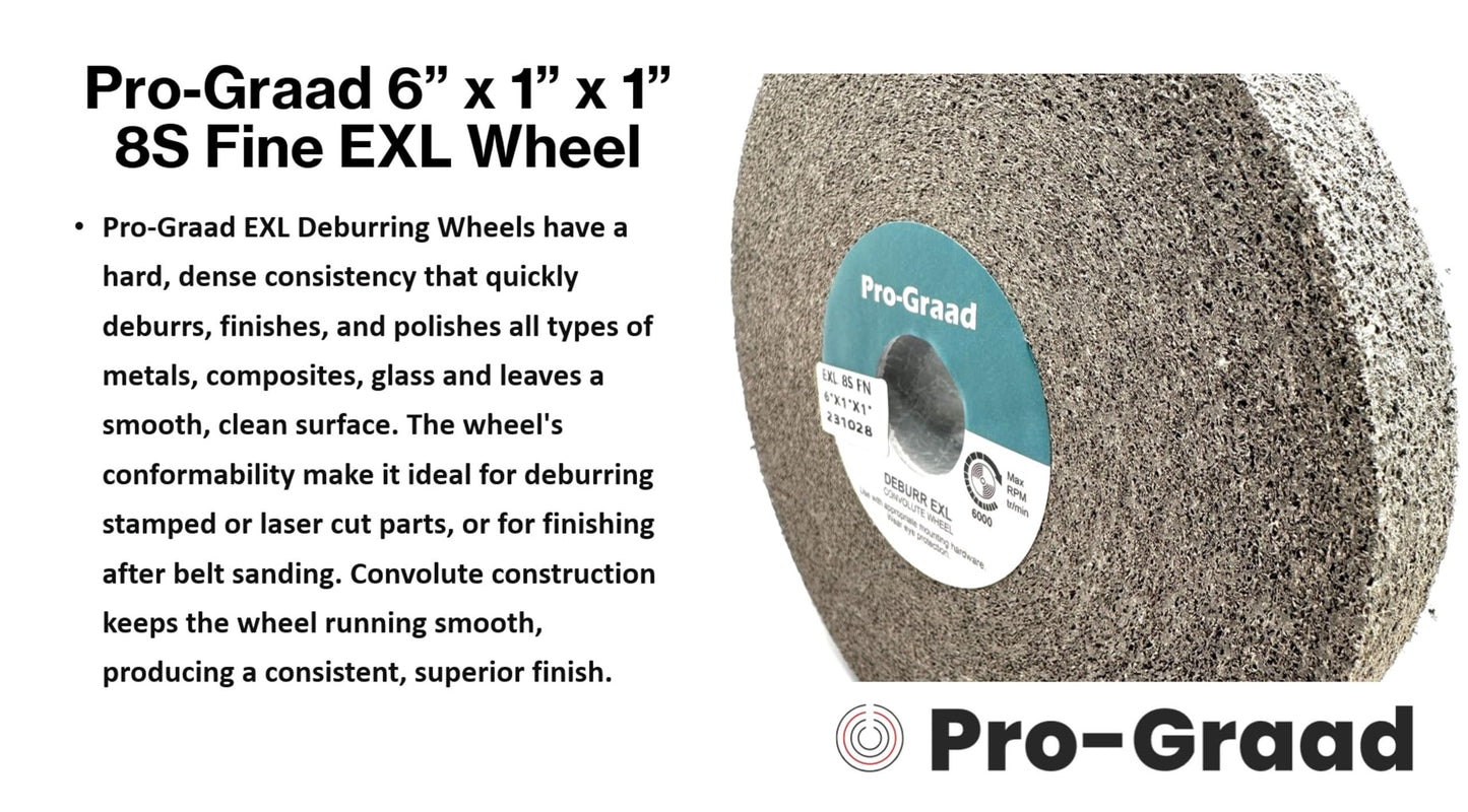 Pro-Graad EXL Deburring Wheel - 6" x 1" x 1" 8S Fine - Silicon Carbide - Metal Deburring, Finishing and Polishing Wheel - Convolute - 09549 - 1 Pack