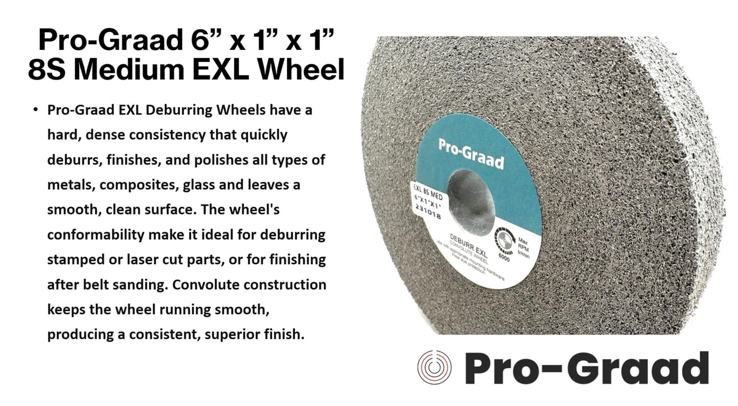 Pro-Graad EXL Deburring Wheel - 6" x 1" x 1" 8S Medium - Silicon Carbide - Metal Deburring, Finishing and Polishing Wheel - Convolute - 18278 - 1 Pack