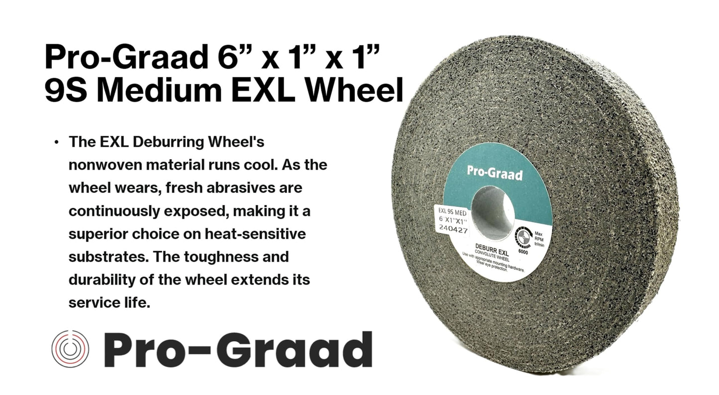 Pro-Graad EXL Deburring Wheel - 6" x 1" x 1" 9S Medium Grit - Silicon Carbide - Metal Deburring, Finishing and Polishing Wheel - Convolute - (1 Pack)
