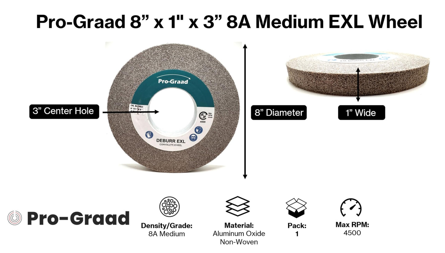 EXL Deburring Wheel - 8" x 1" x 3" 8A Medium Grit - Aluminum Oxide - Metal Deburring, Finishing and Polishing Wheel - Convolute - 13619 - (1 Pack)