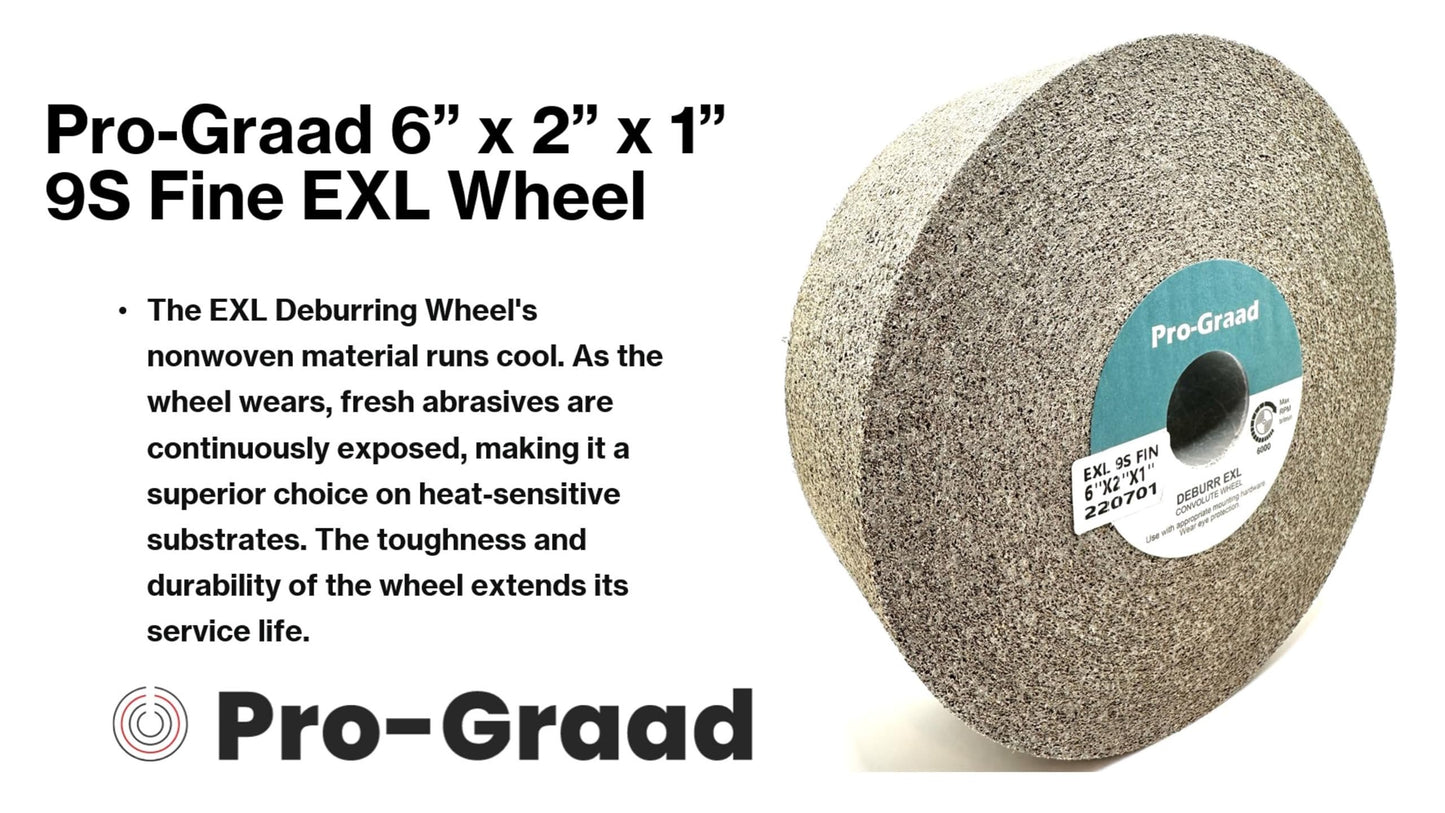 Pro-Graad EXL Deburring Wheel - 6" x 2" x 1" 9S Fine Grit - Silicon Carbide - Metal Deburring, Finishing and Polishing Wheel - Convolute - 05133 - (1 Pack)